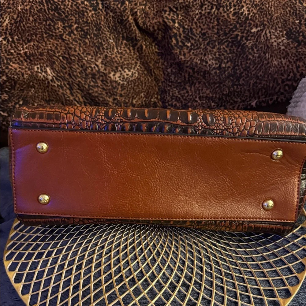 Brown Croc-Embossed Dome Satchel with Top Handle and Detachable Strap - Picture 7 of 7